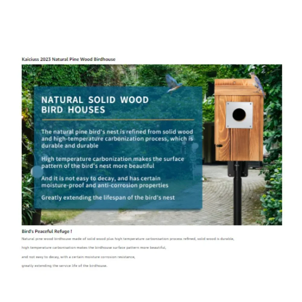 Pine Wood Birdhouse w/ Metal Predator Guard & Cleaning Door